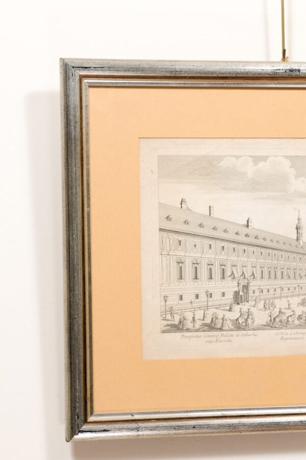 Set of 3 Silver Gilt Framed Black & White Antique French Engravings with Peach Matting - Image 12