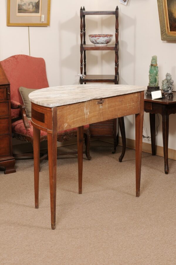French Directoire Period Demilune Console Table with White Marble Top & Center Drawer, ca. 1800 - Image 13