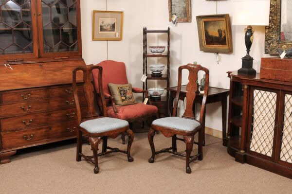 Pair of Dutch 18th Century Walnut Side Chairs with Marquetry Inlay & Pad Feet - Image 15