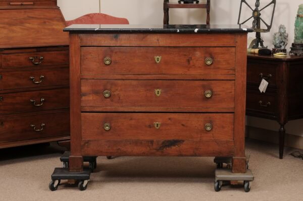 19th Century French Empire Provincial Ash Commode with Black Marble Top - Image 14