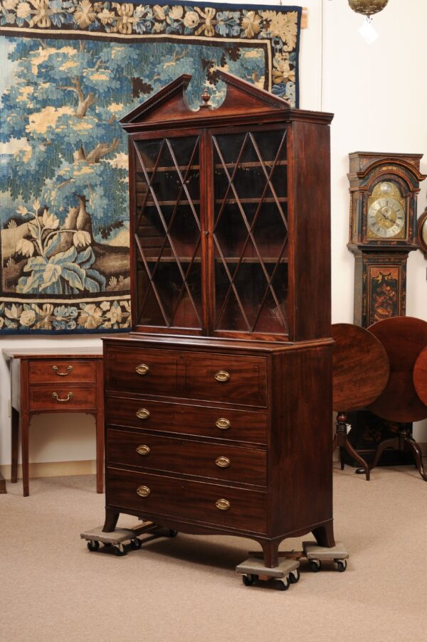 English 19th Century Mahogany Secretary with Broken Pediment, Ebonized Inlay and Splayed Feet - Image 14