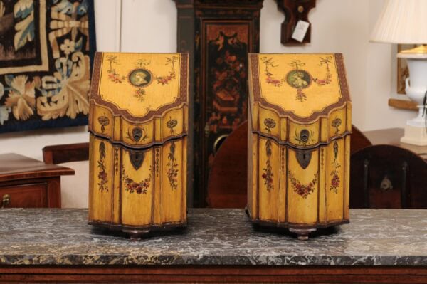 Pair of Large 18th Century English Painted Knife Boxes with Serpentine Shape - Image 13