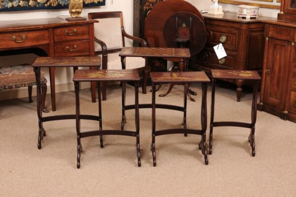 Set of 5 Lacquered Nesting Tables with Chinoiserie Decoration ca. 1890 - Image 13