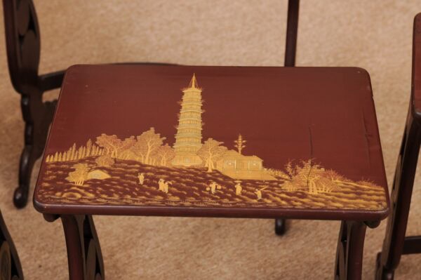 Set of 5 Lacquered Nesting Tables with Chinoiserie Decoration ca. 1890 - Image 15