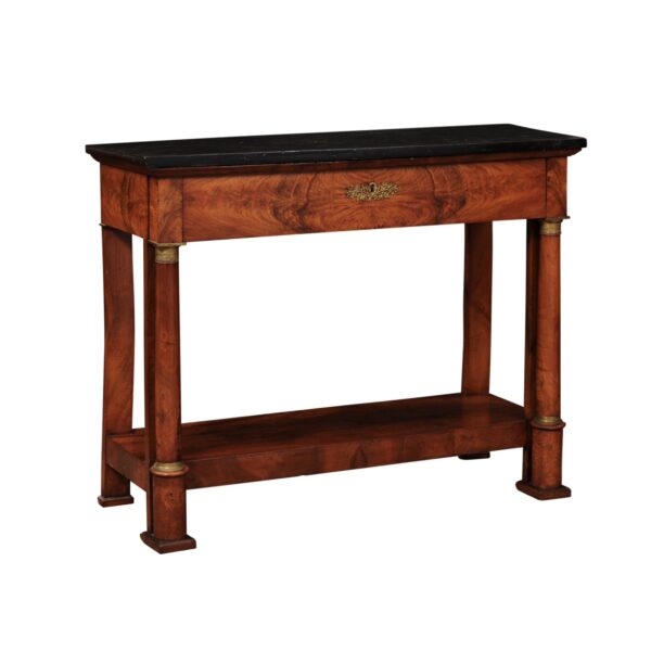 Early 19th Century French Empire Walnut Console with Ebonized Marble Top & Bronze Dore Details, ca. 1810 - Image 13