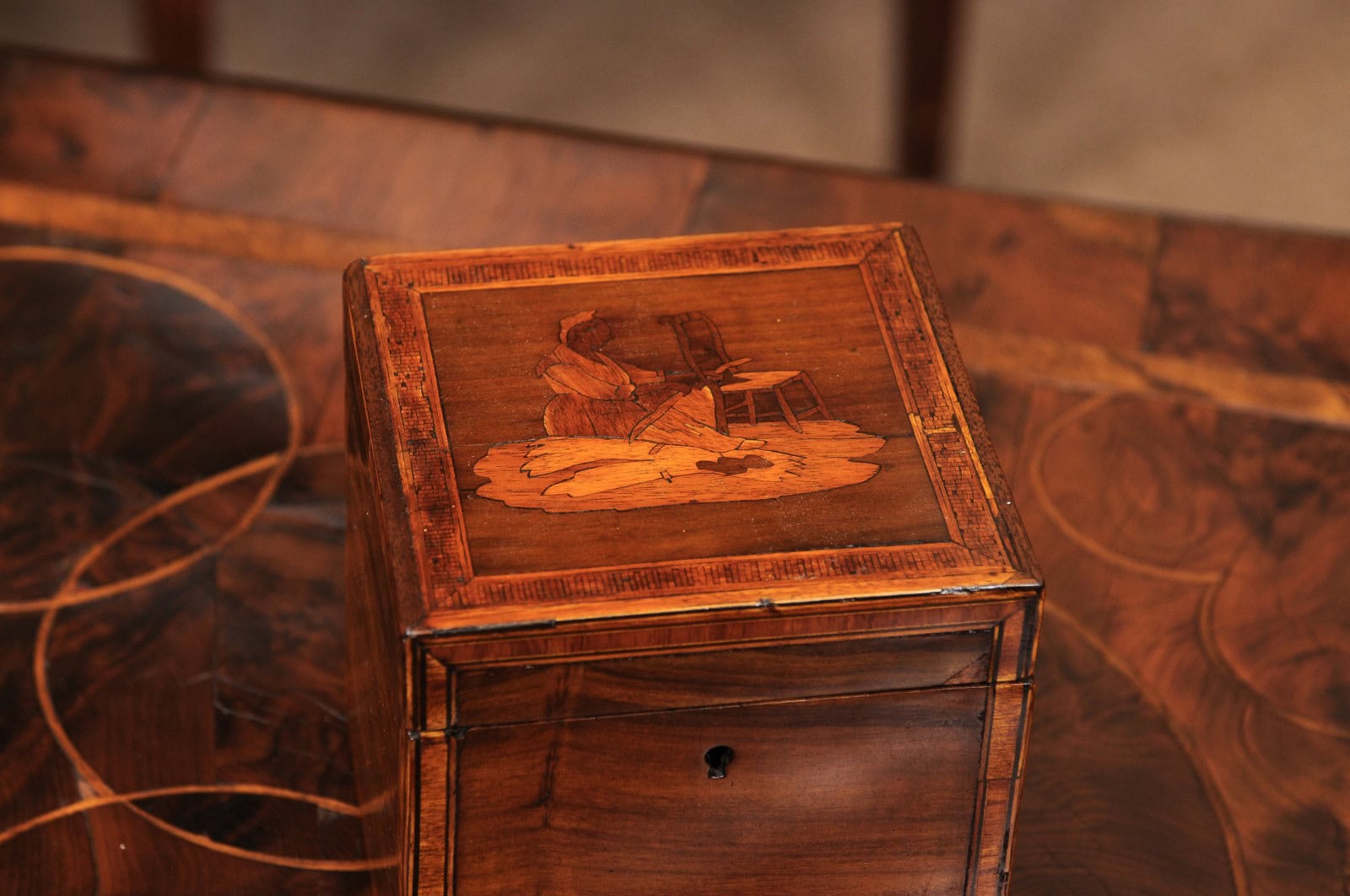 18th Century English Tea Caddy with Marquetry Inlay - Image 5