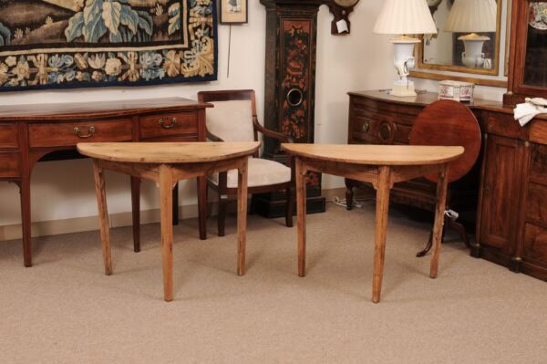 Pair of English Pine Demilune Console Tables with 1 leaf ( Can be used as a small dining table) - Image 13