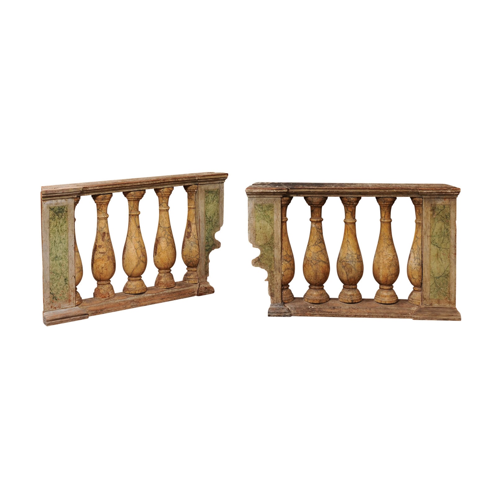 Pair of 19th Century Italian Painted Wood Balustrade / Bannisters