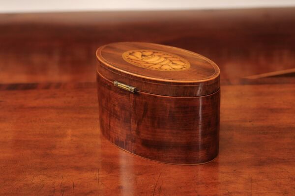 English 18th Century Oval Mahogany Tea Caddy with Shell Inlay - Image 10