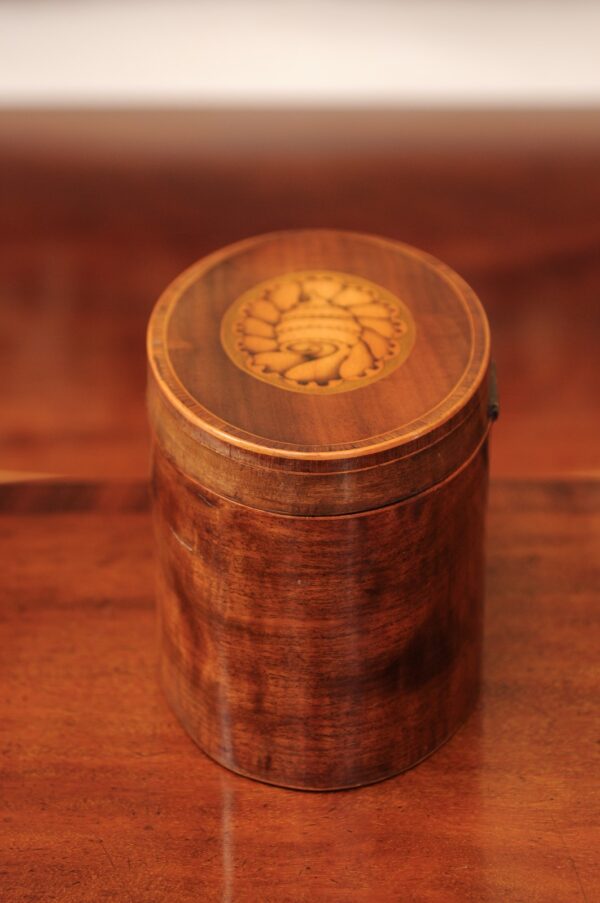 English 18th Century Oval Mahogany Tea Caddy with Shell Inlay - Image 13