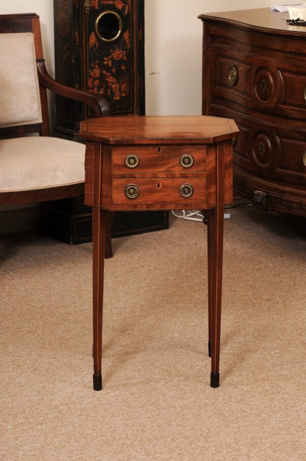 English Sheraton Mahogany Work Table with Octagonal Lift Top & Drawer, ca. 1800 - Image 15
