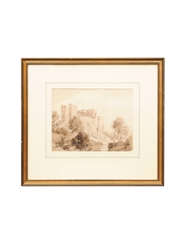 English Mid 19th Drawing of Castle by David Cox
