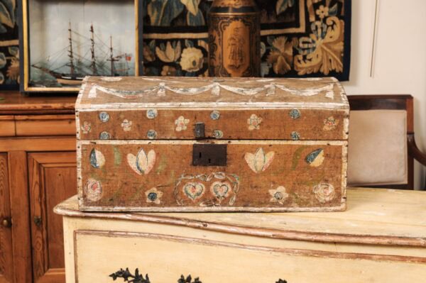 Large Early 19th Century French Painted Wood Marriage Box, Normandy ca. 1820 - Image 14