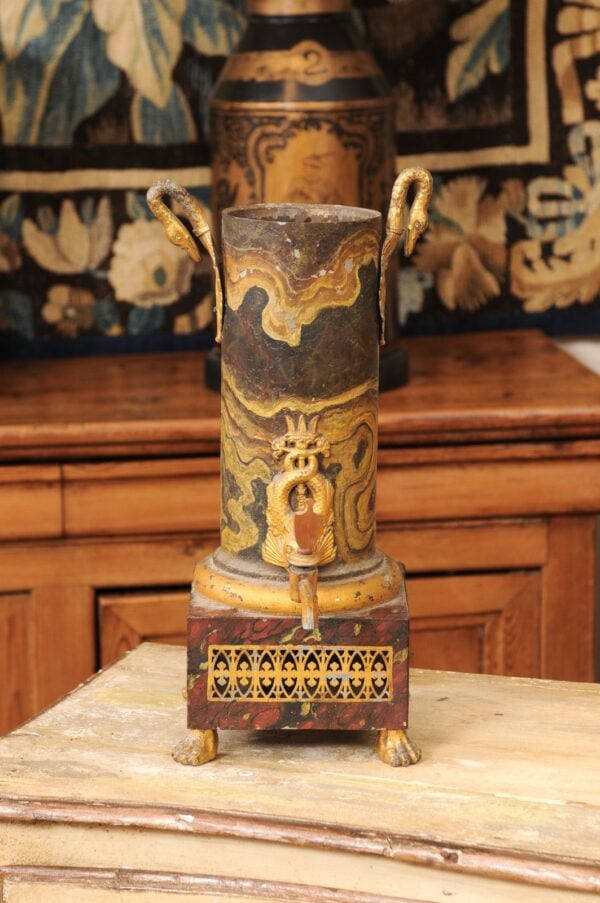 19th Century French Faux Marbleized Painted Tole Samovar, Empire Period ca. 1810 - Image 14