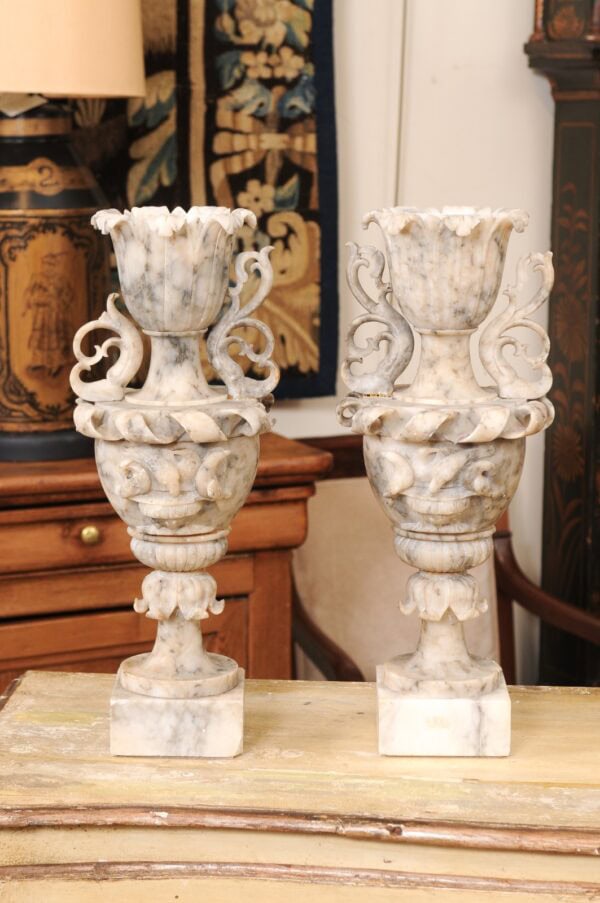 Pair of Tall Carved Marble Coupes / Cassolettes , France ca. 1890 - Image 13
