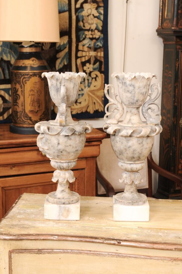 Pair of Tall Carved Marble Coupes / Cassolettes , France ca. 1890 - Image 17