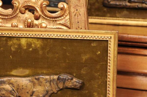 Pair of Giltwood Framed Bronze Appliques ca. 1890, Mounted on Velvet - Image 9