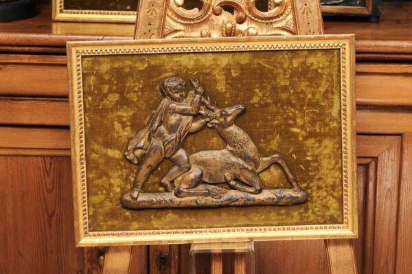 Pair of Giltwood Framed Bronze Appliques ca. 1890, Mounted on Velvet - Image 12