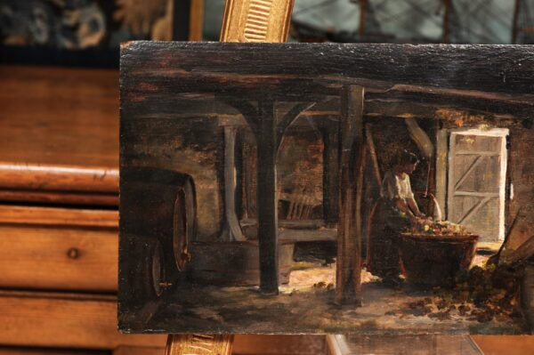 19th Century French Oil on Board Interior Painting of Woman Making Perfume - Image 13