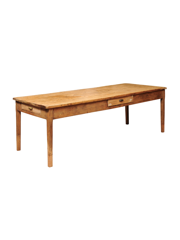 Large 19th Century Italian Pine Dining Table with 2 Drawers & Square Tapering Legs