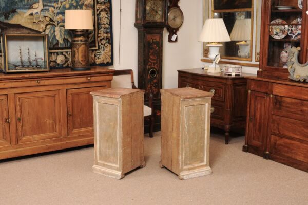 Pair of Early 19th Century Italian Painted Commodini with Faux Marbleized Tops - Image 13