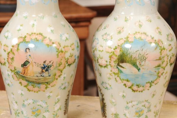 Pair of Tall 19th Century Italian Eglomise / Reverse Painted Glass Vases ca. 1850 - Image 17