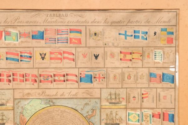 Framed Early 19th Century Engraving & Watercolor of Flags - Image 15
