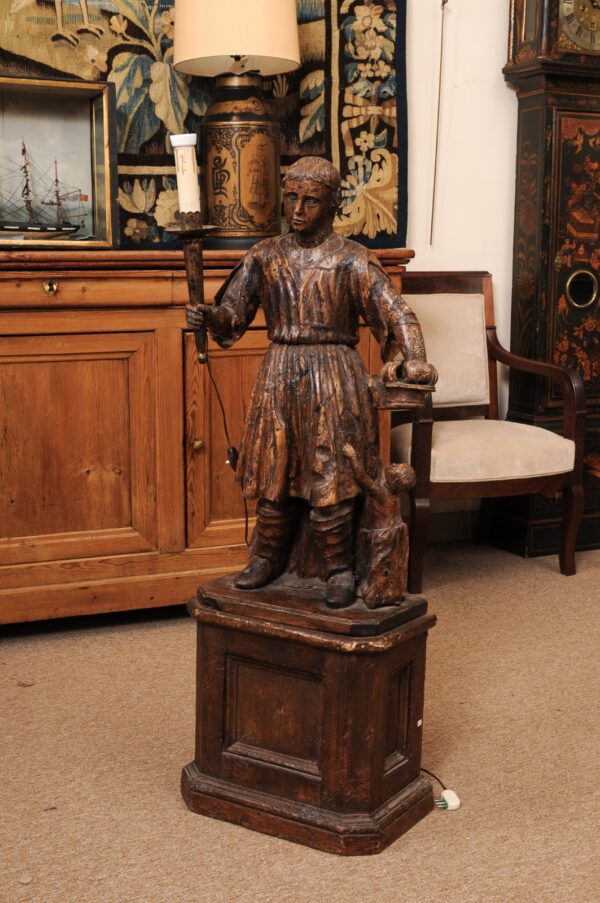 17th Century Italian Carved Wood Statue of Man with Child, San Michele - Image 13