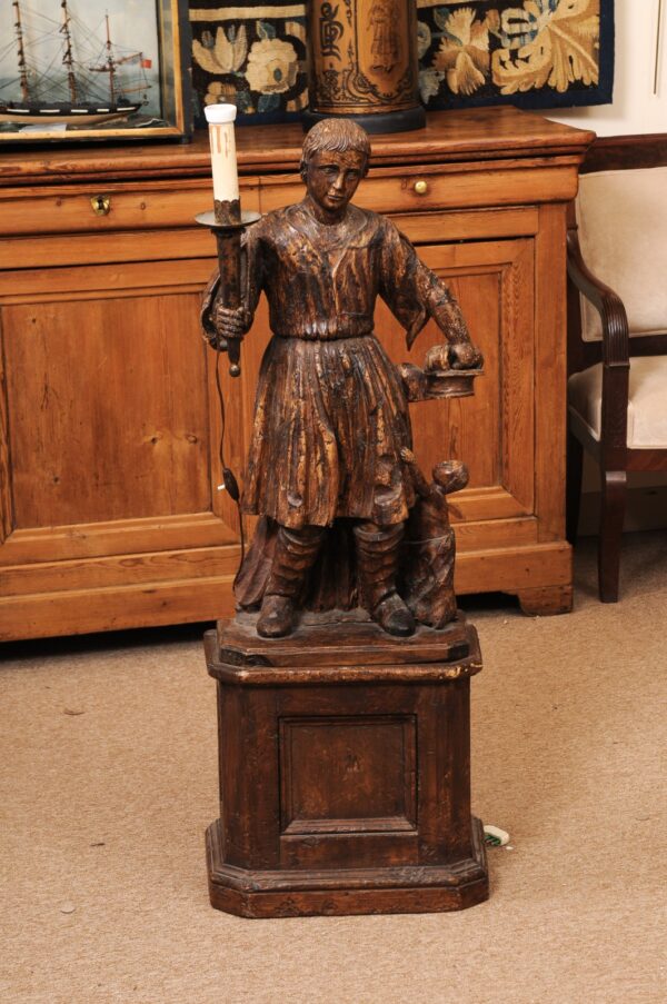 17th Century Italian Carved Wood Statue of Man with Child, San Michele - Image 14