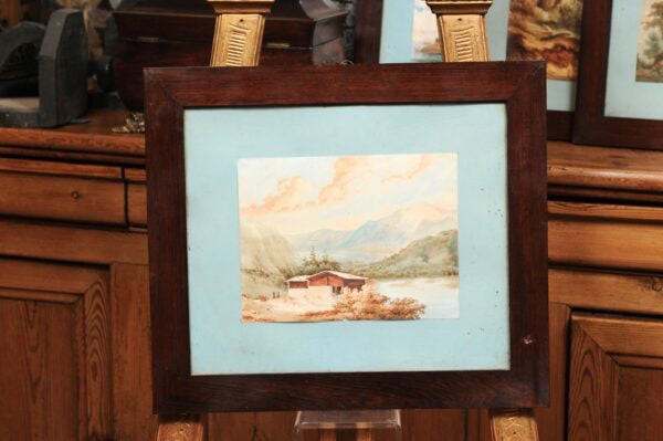 Set of 4 Framed Italian Watercolor Landscape Paintings with Blue Mats, ca. 1800 - Image 13
