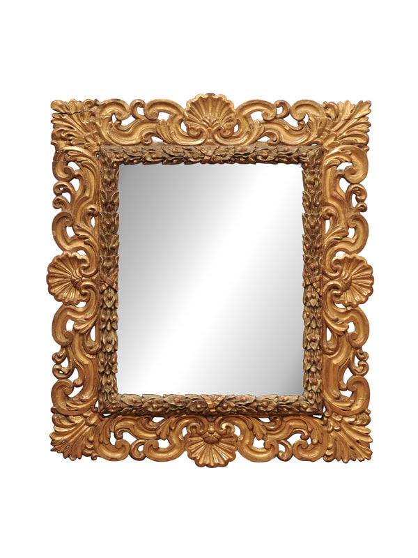 18th Century Italian Carved Rectangular Giltwood  Mirror with Shells, ca. 1760