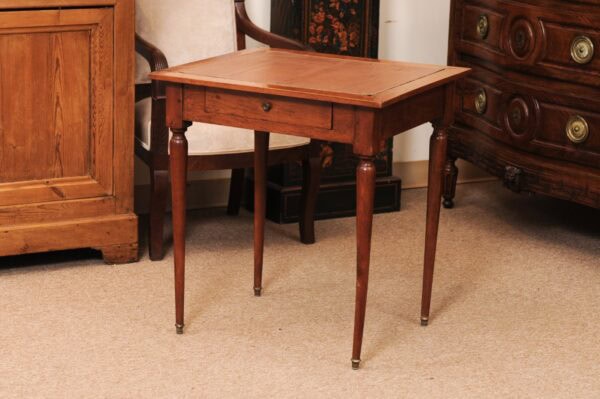 Early 19th Century Italian Fruitwood Side Table with Leather Top & Drawer - Image 13