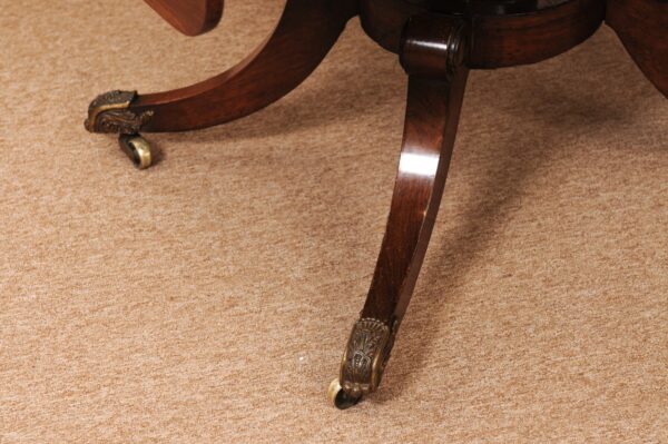 English 19th Century Rosewood Drop Leaf Sofa Table with Brass Inlay/Mounts, Pedestal Base and 4 Splayed Legs Ending in Castor Feet - Image 7
