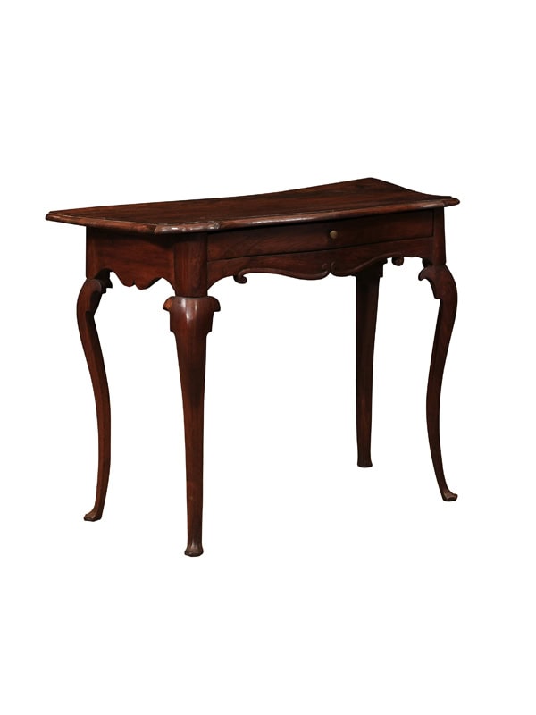 Mid 18th Century Italian Rococo Walnut Console Table with Drawer and Cabriole Legs