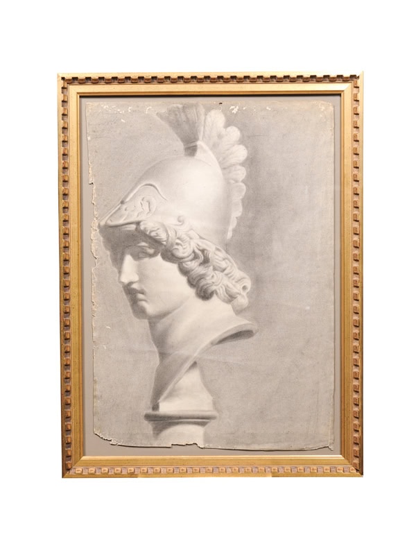 Large 19th Century Italian Charcoal Drawing of Bust, Dated c. 1881 & Signed