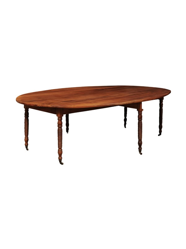 Large 19th Century French Walnut Drop Leaf Oval Dining Table with Bobbin Turned Legs