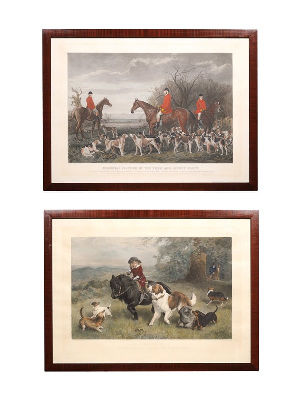 Pair of Large Framed English Hunting Scene Prints ca. 1880