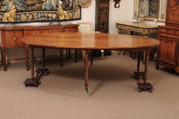 Large 19th Century French Walnut Drop Leaf Oval Dining Table with Bobbin Turned Legs - Image 13