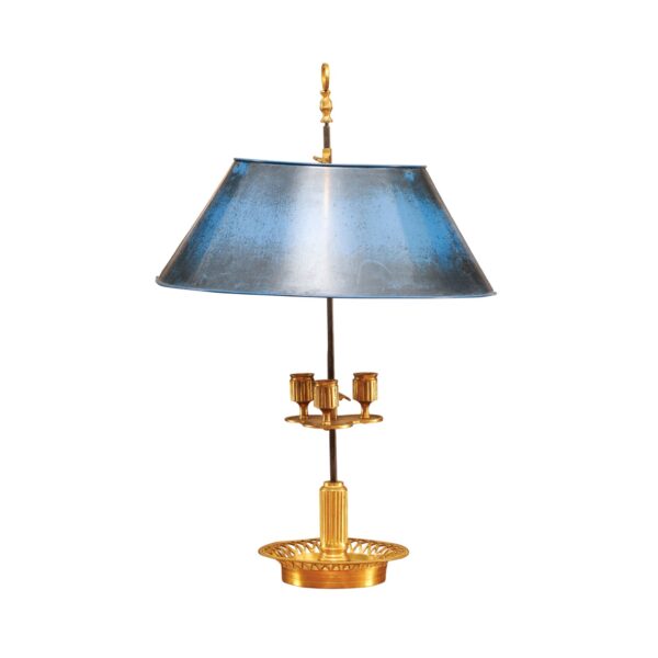 French Bouillotte Brass Lamp with Blue Tole Shade, ca. 1890 - Image 2