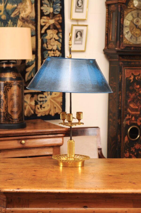 French Bouillotte Brass Lamp with Blue Tole Shade, ca. 1890 - Image 3