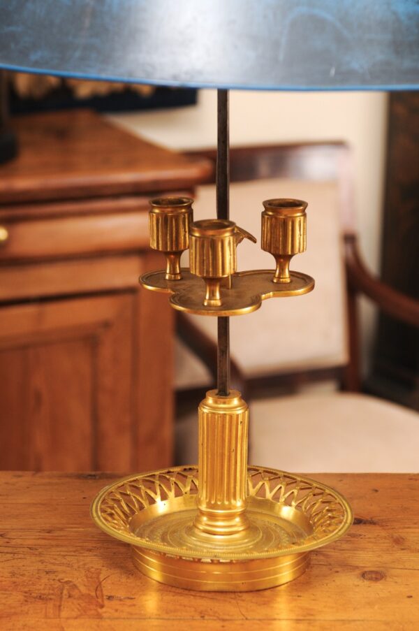 French Bouillotte Brass Lamp with Blue Tole Shade, ca. 1890 - Image 4