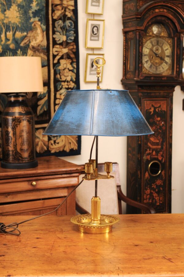French Bouillotte Brass Lamp with Blue Tole Shade, ca. 1890 - Image 6
