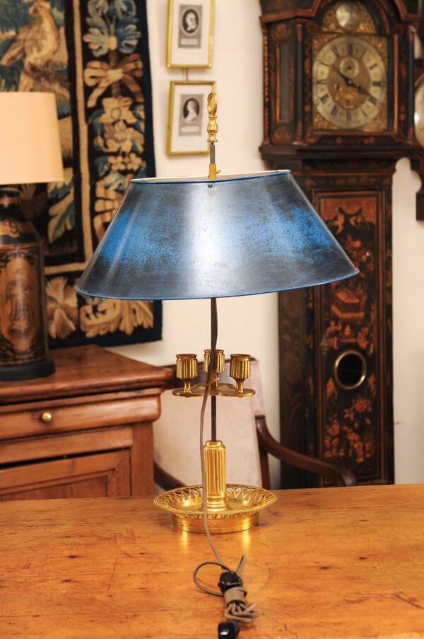 French Bouillotte Brass Lamp with Blue Tole Shade, ca. 1890 - Image 7