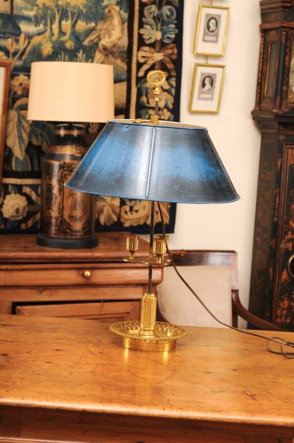 French Bouillotte Brass Lamp with Blue Tole Shade, ca. 1890 - Image 8