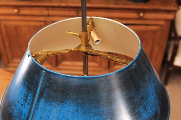 French Bouillotte Brass Lamp with Blue Tole Shade, ca. 1890 - Image 12