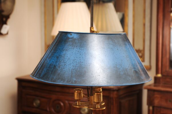French Bouillotte Brass Lamp with Blue Tole Shade, ca. 1890 - Image 13