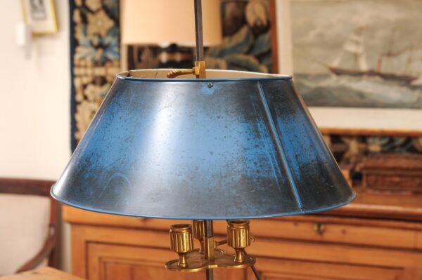 French Bouillotte Brass Lamp with Blue Tole Shade, ca. 1890 - Image 14