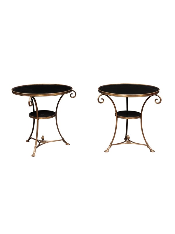 Pair of Empire Style Brass & Marble Gueridons, 20th Century