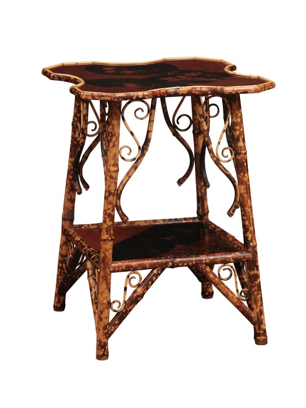 Square Bamboo Table with Lacquered Top, ca. 1920