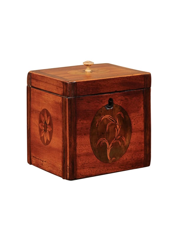 English George III Inlaid Tea Caddy Foliage, ca. 1790